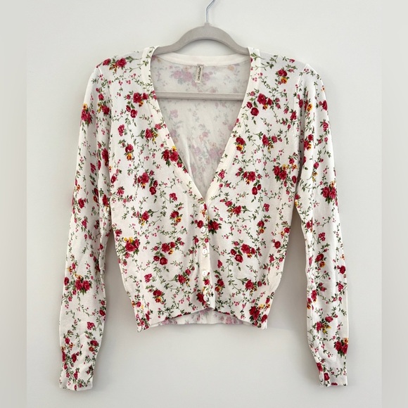 Lora Febian Women's Medium Cropped Cardigan Wildflowers Cottagecore Romantic‎ - Picture 1 of 7